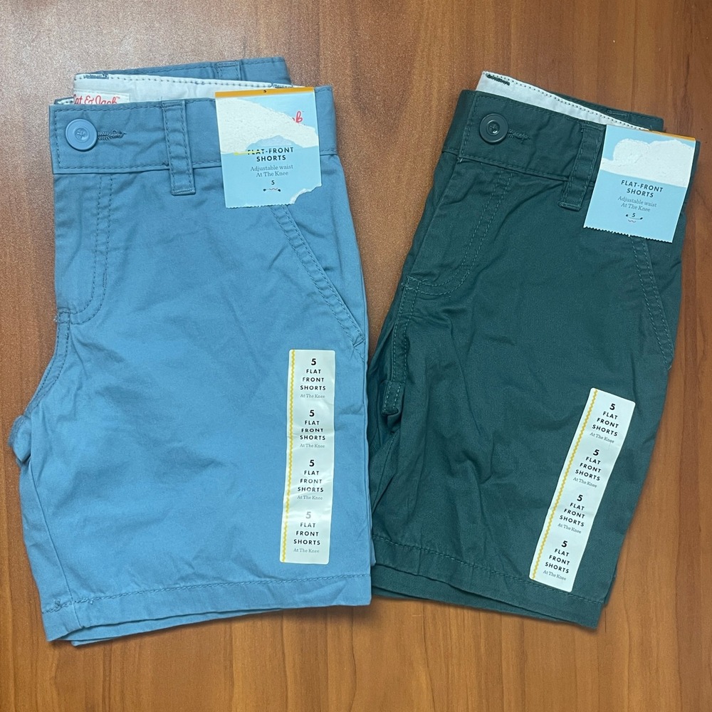 Lot of 2 Cat&Jack Boys‎ Size 5 Flat Front Shorts Bundle Blue Green School Casual